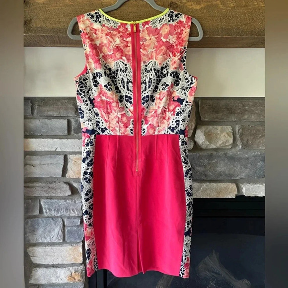 Ellie Tahari mini Dress size 6 Barbie Pink Floral city romantic bachelorette - Picture 5 of 11